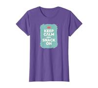 Mantén la Calma y Come Algo con Retro Crown Food Lover Camiseta, Mujer, Morado Jaspeado, L