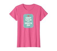 Mantén la Calma y Come Algo con Retro Crown Food Lover Camiseta, Mujer, Rosa Jaspeado, XS