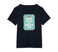 Mantén la Calma y Come Algo con Retro Crown Food Lover Camiseta, Mujer Tallas Grandes, Negro, 2XL Grande