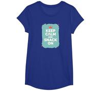 Mantén la Calma y Come Algo con Retro Crown Food Lover Camiseta, Niñas, Azul Real, S