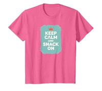 Mantén la Calma y Come Algo con Retro Crown Food Lover Camiseta, Niños, Rosa Jaspeado, 4 años