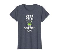 Mantén la Calma y la Ciencia encendida - Laboratorio de química para Profesores de Ciencias Camiseta, Mujer, Azul Jaspeado, L