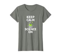Mantén la Calma y la Ciencia encendida - Laboratorio de química para Profesores de Ciencias Camiseta, Mujer, Verde Militar Jaspeado, XS
