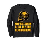 Mantén Vivo Halloween en tu vecindario diseño de Calavera Manga Larga