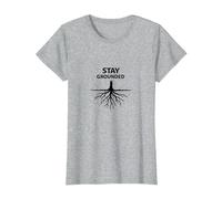Manténgase en Tierra Raíces de árboles Bienestar Motivacional Camiseta, Mujer, Gris Jaspeado, XS