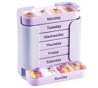 Mantente en el rumbo - Organizador de diccionario semanal de 7 días con compartimentos apilables para mañana, mediodía y noche (púrpura, A)