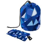 Mantente glamuroso en cualquier lugar con nuestro organizador de artículos de tocador portátil, bolsa de maquillaje de barril grande para mujer, triángulo azul geométrico, multicolor,