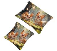 Mantente organizado: 2 bolsas de metralla Happy Smiling Corgi-1398, tu bolsa de maquillaje, multicolor, A：7.1x5.8in/18x14.8cm，B:4.7x4.5in/12x11.5cm