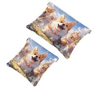 Mantente organizado: 2 bolsas de metralla Happy Smiling Corgi-1418, tu bolsa de maquillaje, multicolor, A：7.1x5.8in/18x14.8cm，B:4.7x4.5in/12x11.5cm