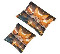 Mantente organizado: 2 bolsas de metralla Happy Smiling Corgi-1438, tu bolsa de maquillaje, multicolor, A：7.1x5.8in/18x14.8cm，B:4.7x4.5in/12x11.5cm