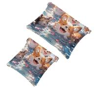 Mantente organizado: 2 bolsas de metralla Happy Smiling Corgi-1448, tu bolsa de maquillaje, multicolor, A：7.1x5.8in/18x14.8cm，B:4.7x4.5in/12x11.5cm