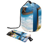 Mantente organizado en cualquier lugar con nuestro organizador de artículos de tocador con cordón impermeable: diseño de barril grande, cruz azul de Pascua, multicolor,