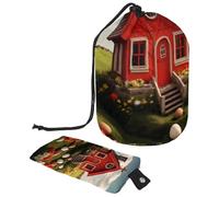 Mantente organizado en cualquier lugar con nuestro organizador de artículos de tocador impermeable con cordón, casa de cruz de Pascua roja, multicolor, 9.9x6.9in/25.2x17.6cm;6x3.5in/15.2x8.8cm