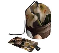 Mantente organizado en cualquier lugar: neceser plegable con cordón para mujer, lo último esencial de viaje para almacenamiento de maquillaje, huevos de lirios de Pascua blancos, multicolor,
