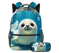 Mantente organizado en la escuela con nuestro juego de mochila y estuche, perfecto para niños, niñas y adolescentes, bonito conejo nada bajo el agua, Multicolor#08, B:29.4x20x40cm P:19x7.5x3.8cm,