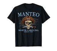 Manteo North Carolina - Calavera Pirata Desde 1584, Color Cian Camiseta