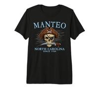 Manteo North Carolina - Calavera Pirata Desde 1584, Color Cian Camiseta Premium