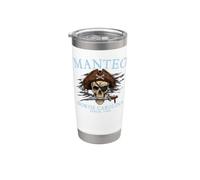 Manteo North Carolina - Calavera pirata desde 1584, color cian Vaso térmico de acero inoxidable de doble pared