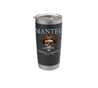 Manteo North Carolina - Calavera pirata desde 1584, color cian Vaso térmico de acero inoxidable de doble pared