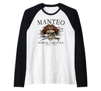 Manteo North Carolina Pirata Skull Desde 1584 Negro Camiseta Manga Raglan