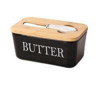 Mantequera Ceramics Butter Keeper Container With Silicone Sealing Dish,for Kitchen Decor Countertop(Black)