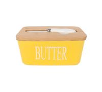Mantequera con tapa, cuchillo, recipiente de cerámica para almacenamiento de mantequilla, soporte grande de silicona, doble sellado, caja de mantequilla para almacenamiento hecho en casa, color