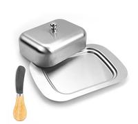 Mantequera con tapa, Fiambrera de Queso, Mantecera de Acero Inoxidable, Soporte para Mantequilla, Plato Hermético, Mantequera con Tapa para Encimera, Bandeja, y Asa Recipiente