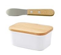 Mantequera Con Tapa Plato de mantequilla de cerámica, tapa de madera cuadrada Simple, caja de mantequilla, cuchillo sellado, caja de mantequilla, tarro de queso Caja Para Guardar Mantequilla