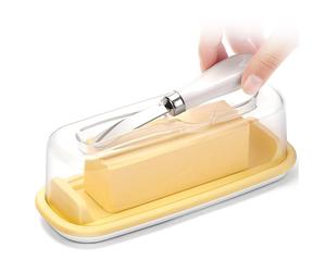 Mantequera con tapa, recipiente para mantequilla con mantequera para encimera, mantequeras de plástico con fondo de silicona