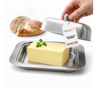 Mantequera de acero inoxidable con tapa mate, apta para lavavajillas, campana para cocina, desayuno, frigorífico, almacenamiento de mantequilla y mantequilla margarina