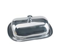 Mantequera de acero inoxidable con tapa, recipiente de almacenamiento de pasteles, pan, frutas, para nevera o pastelería, bandeja para servir desayuno, plato de mantequilla