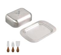 Mantequera de acero inoxidable, mantequillera, plato de mantequilla, mantequera con tapa, con 3 piezas de cuchillo y tenedor, acero inoxidable, para cocina, comedor, salón, cafeterías, restaurantes