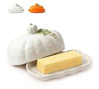 Mantequera de calabaza de cerámica con tapa, estilo rústico, decoración otoñal para encimera de cocina, bonita bandeja para servir para Acción de Gracias, inauguración de la casa y cumpleaños