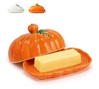 Mantequera de calabaza de cerámica con tapa, estilo rústico, decoración otoñal para encimera de cocina, bonita bandeja para servir para Acción de Gracias, inauguración de la casa y cumpleaños