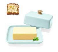 Mantequera de Cerámica con Tapa, 250 g, de Porcelana, Protección contra el Polvo y Aroma, Apta para Lavavajillas, Microondas y Horno (Azul)