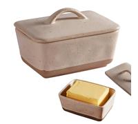 Mantequera de cerámica con tapa, 350 ml, caja de mantequilla de porcelana vintage, pequeña mantequera con tapa y asa, para nevera y mesa de comedor, para todo tipo de mantequilla común (color queso)