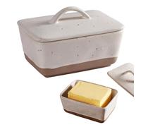 Mantequera de cerámica con tapa, 350 ml, caja de mantequilla de porcelana vintage, pequeña mantequera con tapa y asa, para frigorífico y mesa de comedor, para todo tipo de mantequilla común (esmalte