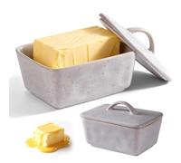 Mantequera de cerámica con tapa, recipiente para mantequilla de porcelana para mantequilla de 350 g, caja clásica apta para lavavajillas, bandeja de mantequilla de pared gruesa para cocina, desayuno