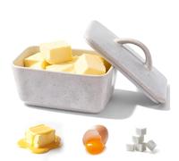 Mantequera de cerámica GOEDCH de 350 ml con tapa: Mantequera de cerámica sencilla, apta para microondas y lavavajillas, para guardar queso y mantequilla (gris, 14,5 x 10,2 x 6,5 cm)