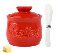 Mantequera de cerámica, mantequeras de porcelana con tapa, campana de mantequilla redonda con tapa, campana de mantequilla, recipiente para mantequilla, pan, postre (A)