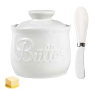 Mantequera de cerámica, mantequeras de porcelana con tapa, campana de mantequilla redonda con tapa, campana de mantequilla, recipiente para mantequilla, pan, postre (B)