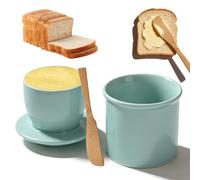 Mantequera francesa BAIFULAI: Mantequera de cerámica con tapa y cuchillo, mantequer de porcelana para mantequilla fresca y untable, para almacenar mantequilla (azul celeste)