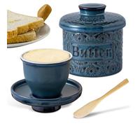 Mantequera francesa, campana de mantequilla de cerámica con tapa y cuchillo de mantequilla, recipiente de mantequilla refrigerado por agua, olla de mantequilla de porcelana con diseño vintage de línea