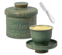 Mantequera francesa con línea de flotación, campana de cerámica refrigerada por agua, mantequera de porcelana con tapa, olla para mantequilla para frescura y capacidad de untar, recipiente para
