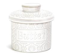 Mantequera francesa de cerámica de 6.7 oz con diseño de sello de agua for una mantequilla siempre suave y segura for la encimera.(Blu)