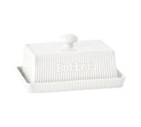 Mantequera grande con tapa, soporte de mantequilla de cerámica con mango de perilla, contenedor de mantequilla a rayas, bandeja de mantequilla de porcelana para mantequilla de la costa este y oeste
