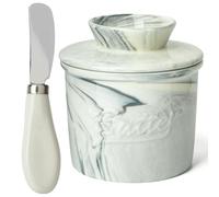 Mantequera para mostrador, mantequillera francesa con cuchillo, para mantequilla untable, mantequillera con tapa, patrón de piedra