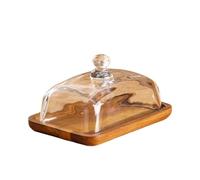 Mantequera Plato rectangular de madera for mantequilla con tapa vidrio, plato amarillo for aceite, aperitivos, dim sum, pasteles, postres Para la cocina(Dark brown)