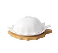 Mantequera Queso occidental con forma de hoja creativa, caja mantequilla tapa, plato for aperitivos, cerámica estilo escandinavo Para la cocina(Pequeño)