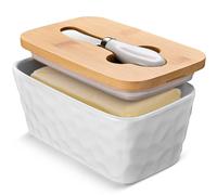 Mantequeras de piedra con tapa - Mantequera grande de cer mica para encimera - Doble sello de silicona - Decoraci n de cocina r stica - Blanco